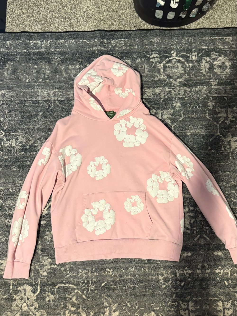 Pink & white denim tears hoodie